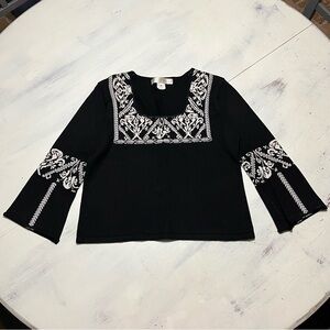 Bette Paige Peasant Floral Knit Top Sz M Squared Neckline